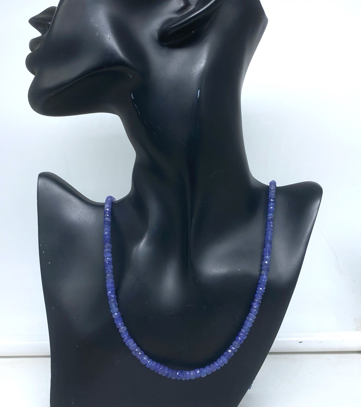 Tanzanite Necklace 20” 4-5mm Faceted Round Beads Sterling Silver Clasp