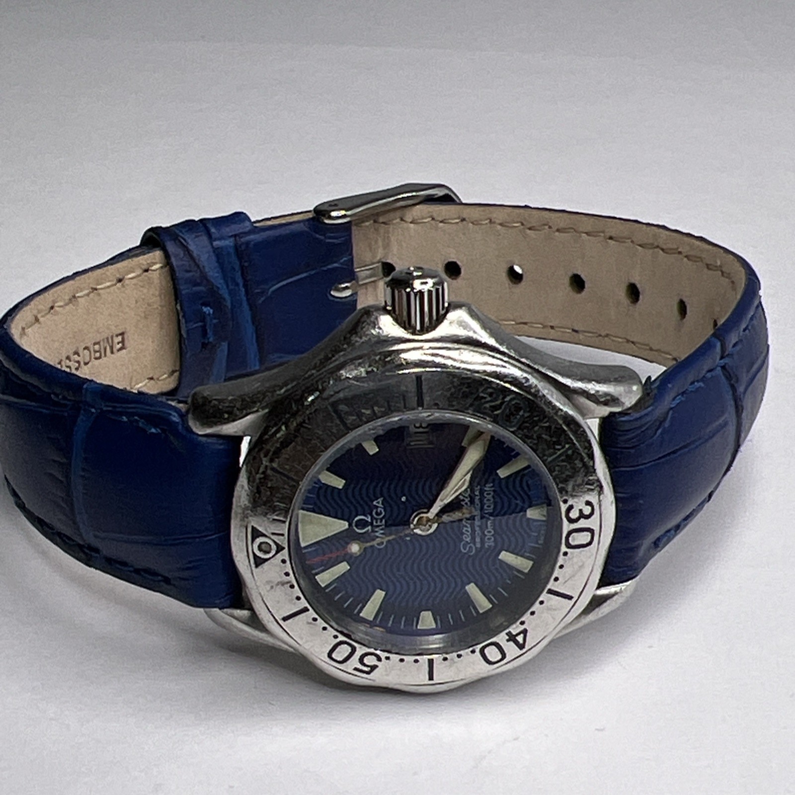 28mm Steel OMEGA 2285.80 Seamaster 300m Quartz Women’s Date Watch Blue Dial Band