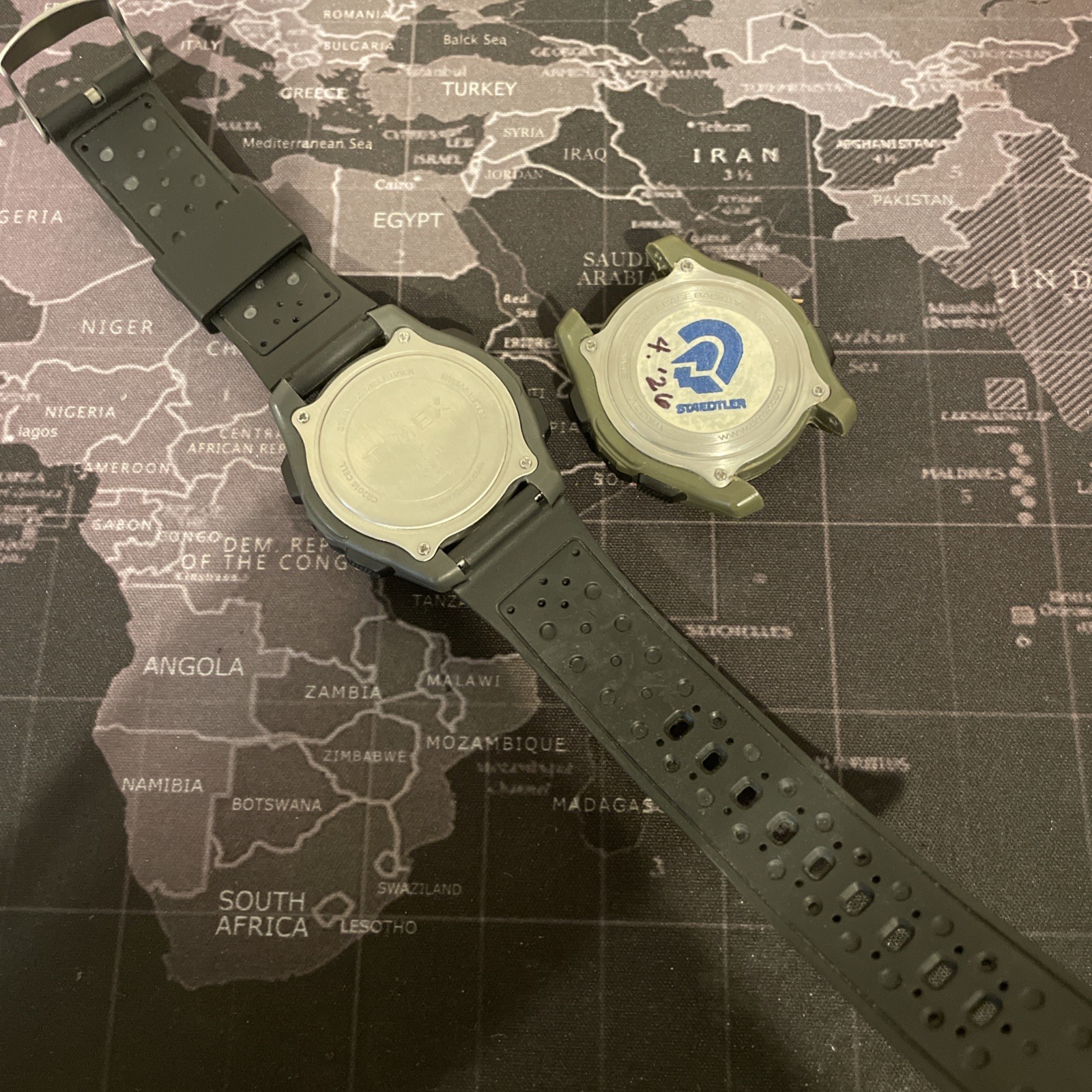 Lot Of 2 Timex T49993 Digital Watches Olive And Gray. Indiglo Not Working