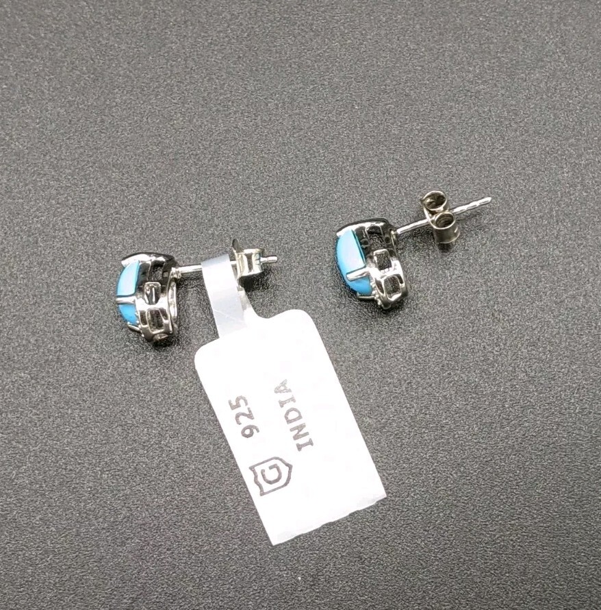 925 Sterling Silver 10.9mm Turquoise Pear & CZ Stud Earrings