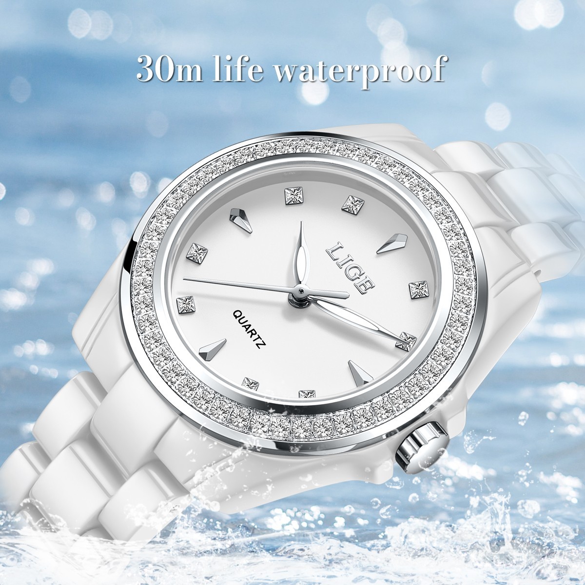 Ultra-thin Ladies Quartz Watch Ceramic Luminous Waterproof Women Wristwatch