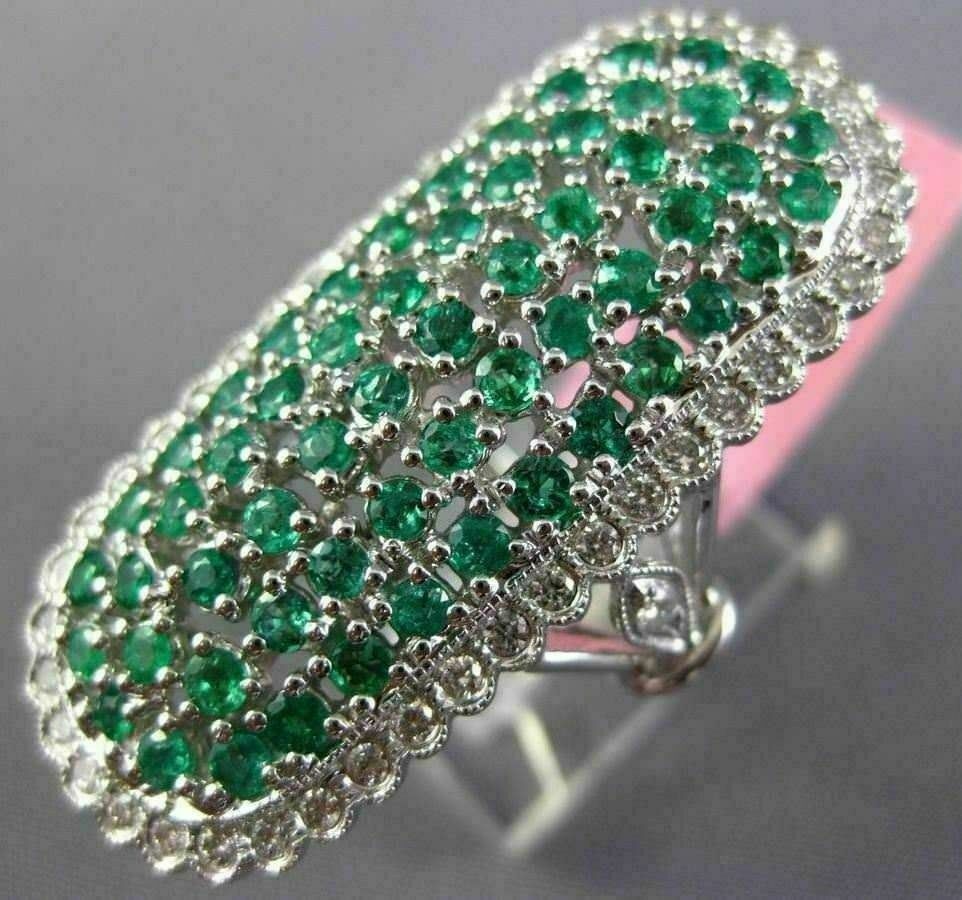 EXTRA LARGE 2.17CT DIAMOND & COLOMBIAN EMERALD 18K WHITE GOLD FILIGREE OVAL RING