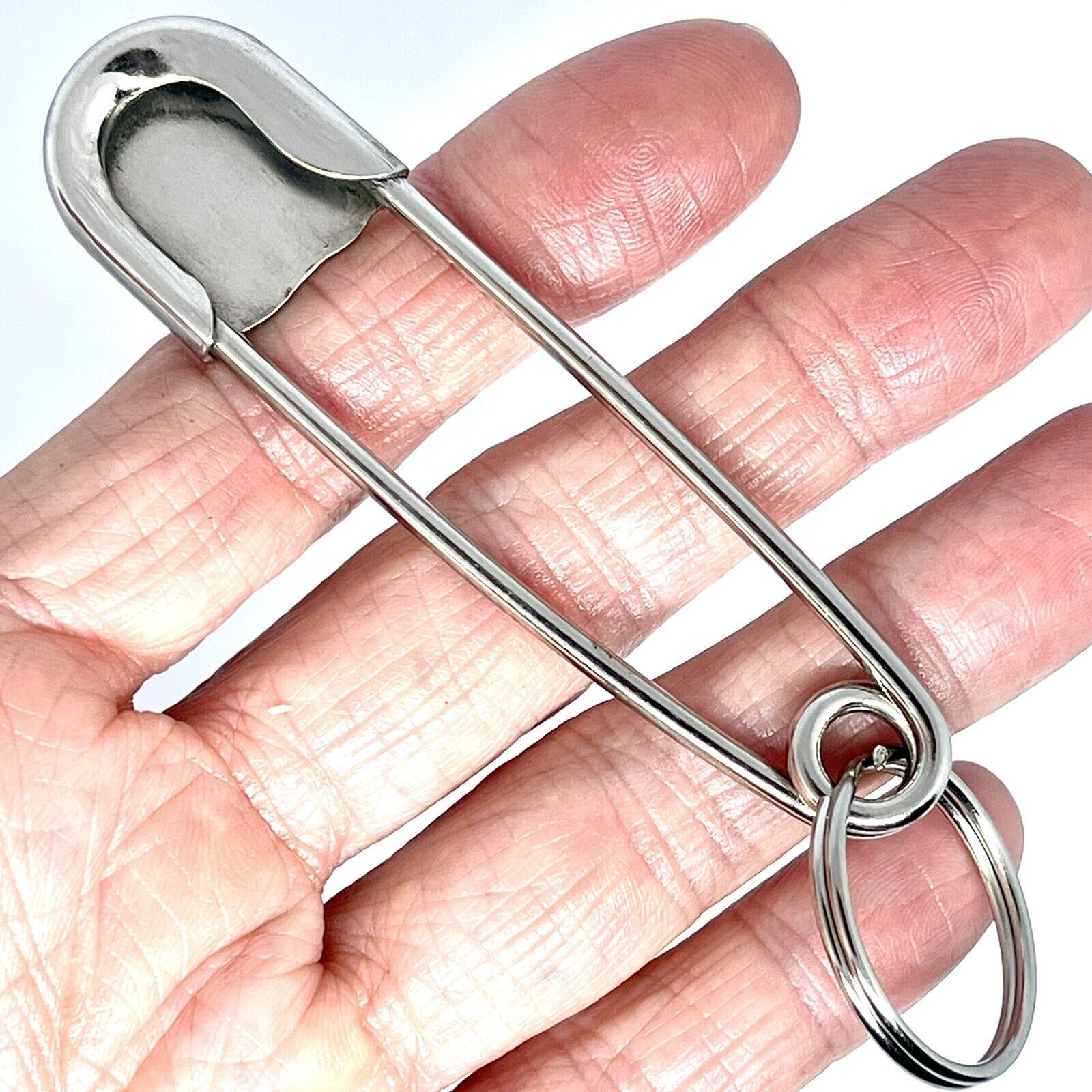 Giant Safety Pin Keyring Turquoise Nugget Key Chain Tag 4in Navajo Mens Gift
