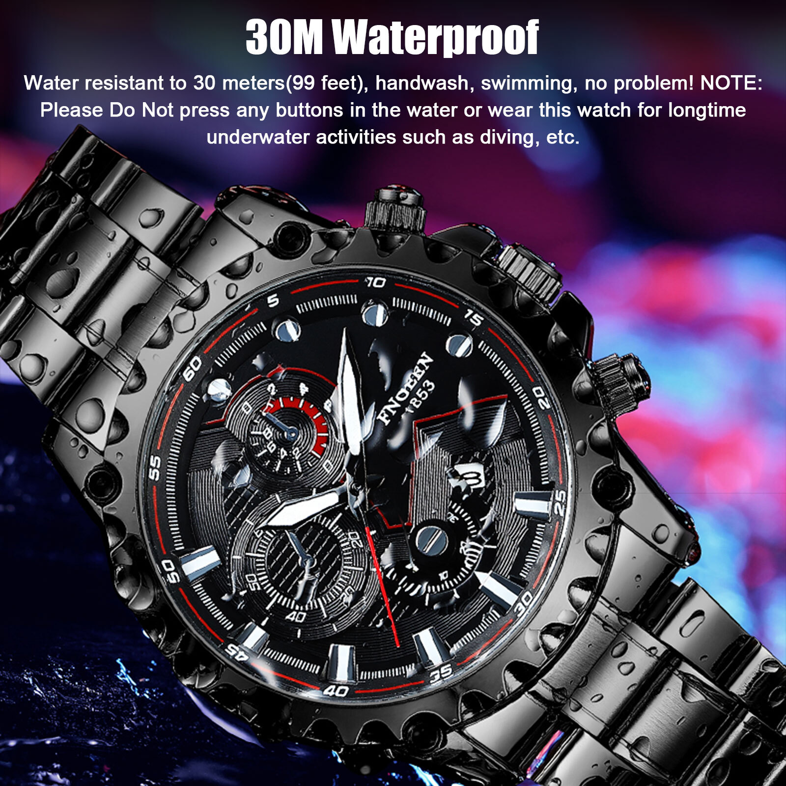 Fashion Men’s Watch Luxury Stainless Steel Quartz Luminous Wristwatch Waterproof