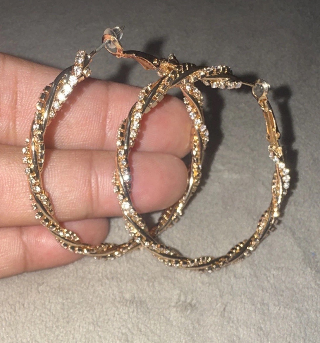Spiral Hoop Earrings Gold Tone Twisted Hoop Earrings With Crystal Embellishments