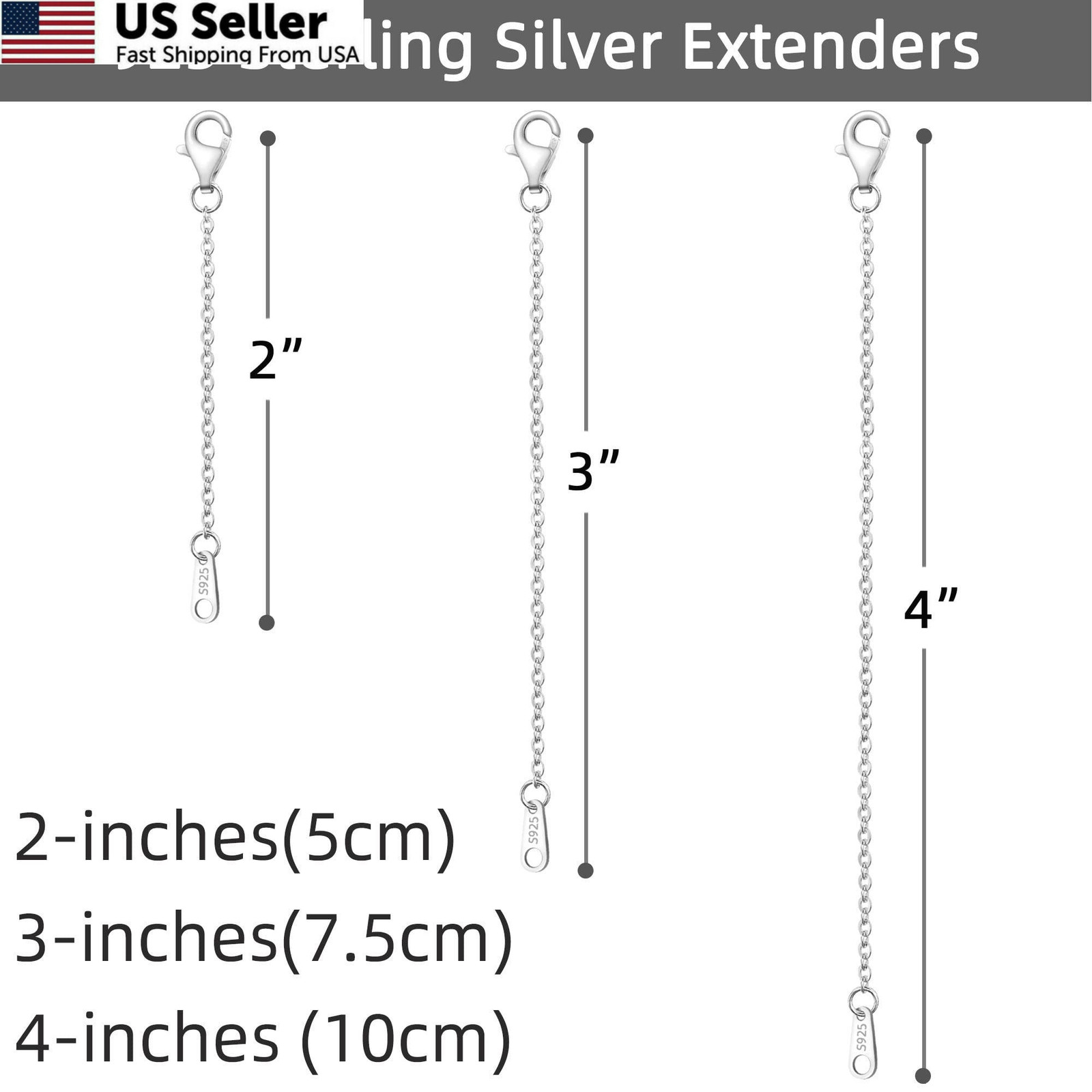 Necklace Extender VANBARIS Sterling Silver Chain Set 3 Pcs 2 3 4″ Fast Ship USA