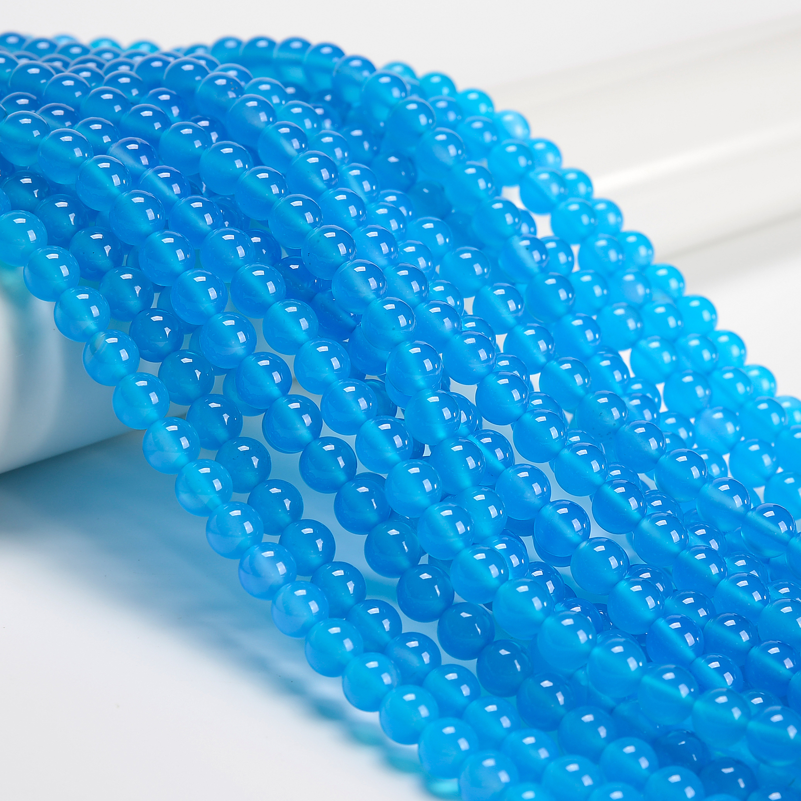 Aqua Color Dyed Agate Smooth Round Beads Size 8mm 10mm 15.5” Strand