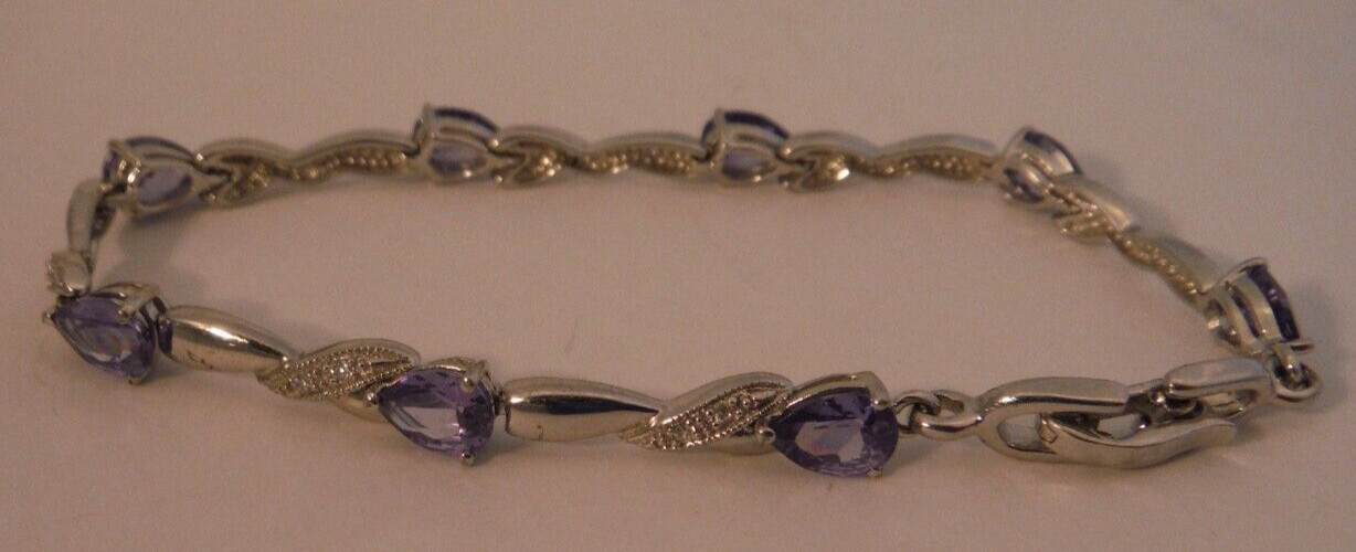 Designer TGI Sterling Silver Amethyst CZ Tennis Style 7.25″ Bracelet NICE