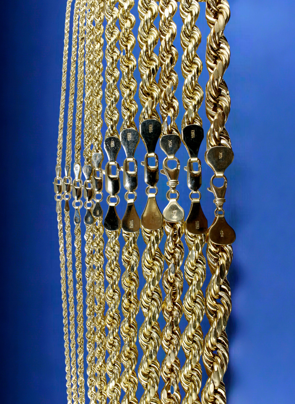 10K Yellow Gold Rope Necklace Chain Diamond Cut Real Gold 2mm-12mm 16″-30″