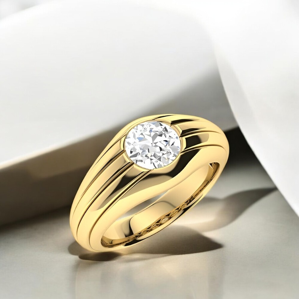 Diamond Rings Wedding Band Gold Lab Grown 18k Yellow Mens 8 MM Round Cut 1 Carat