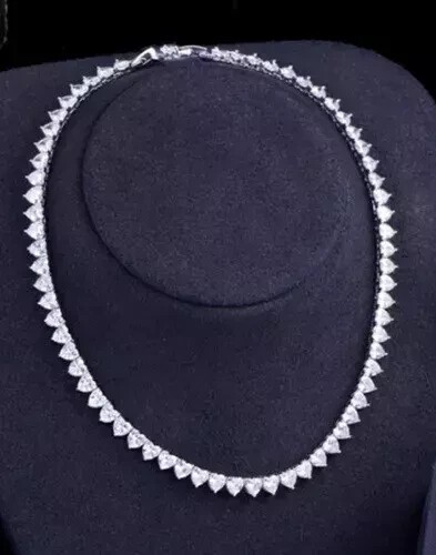 22 ctw Heart Cut Created Diamond Tennis Women Necklace 14K White Gold Finish 18″