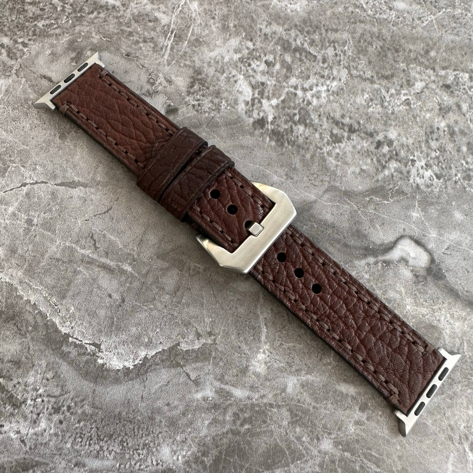 Premium Thick Brown Lychee Leather Watch Strap For Apple Watch Ultra 1 2 49mm