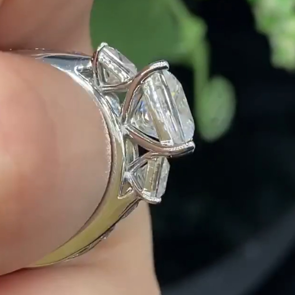 2.4CTW Princess Cut Moissanite 3-Stone Engagement Ring Set 14k White Gold Plated