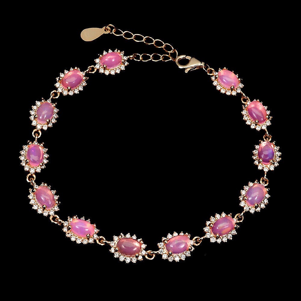 Silver Bracelet Opal Natural Pink Gems Solid Sterling 6.5 to 7.5 Inch