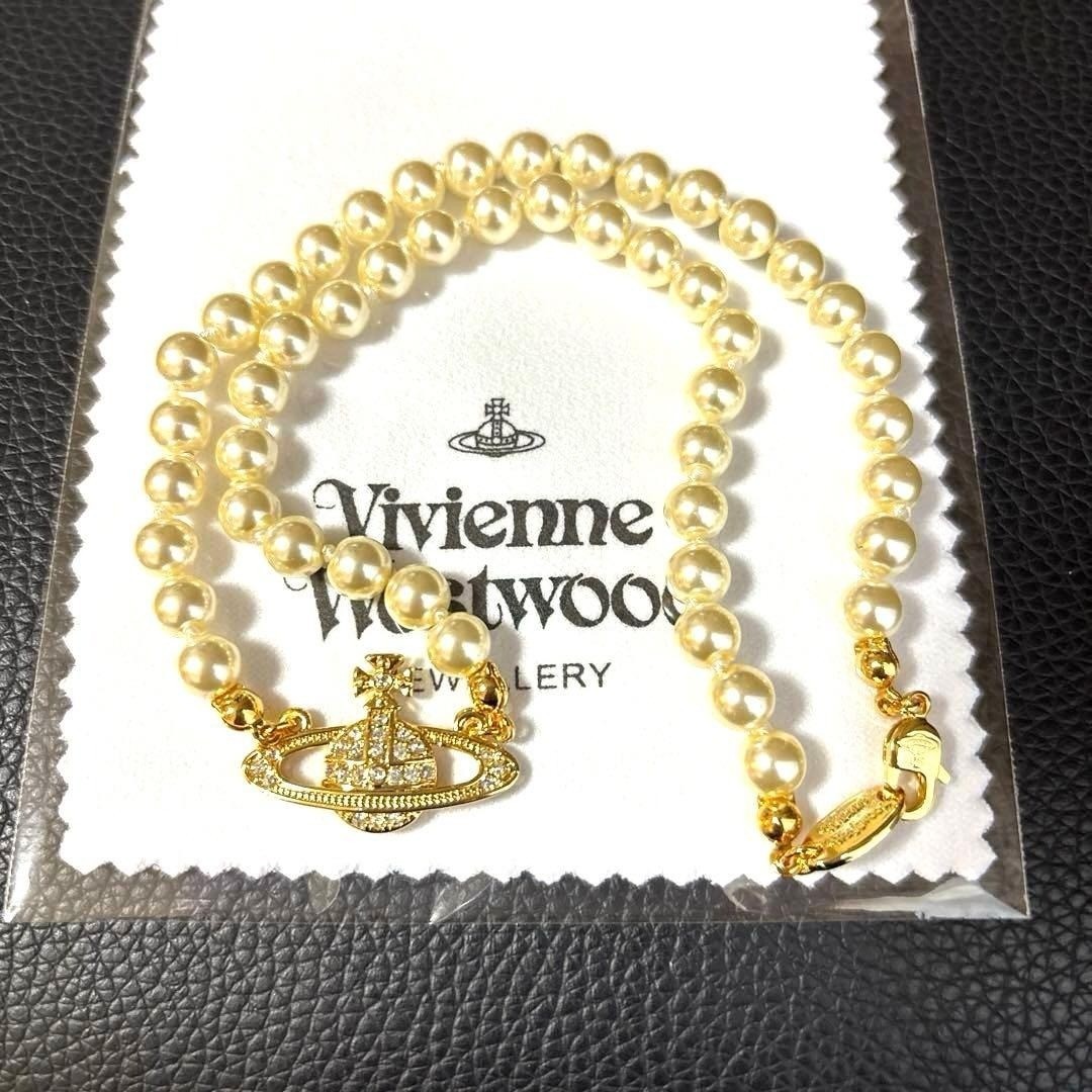 Vivienne Westwood Necklace Pearl Choker Gold w/Pouch NO BOX