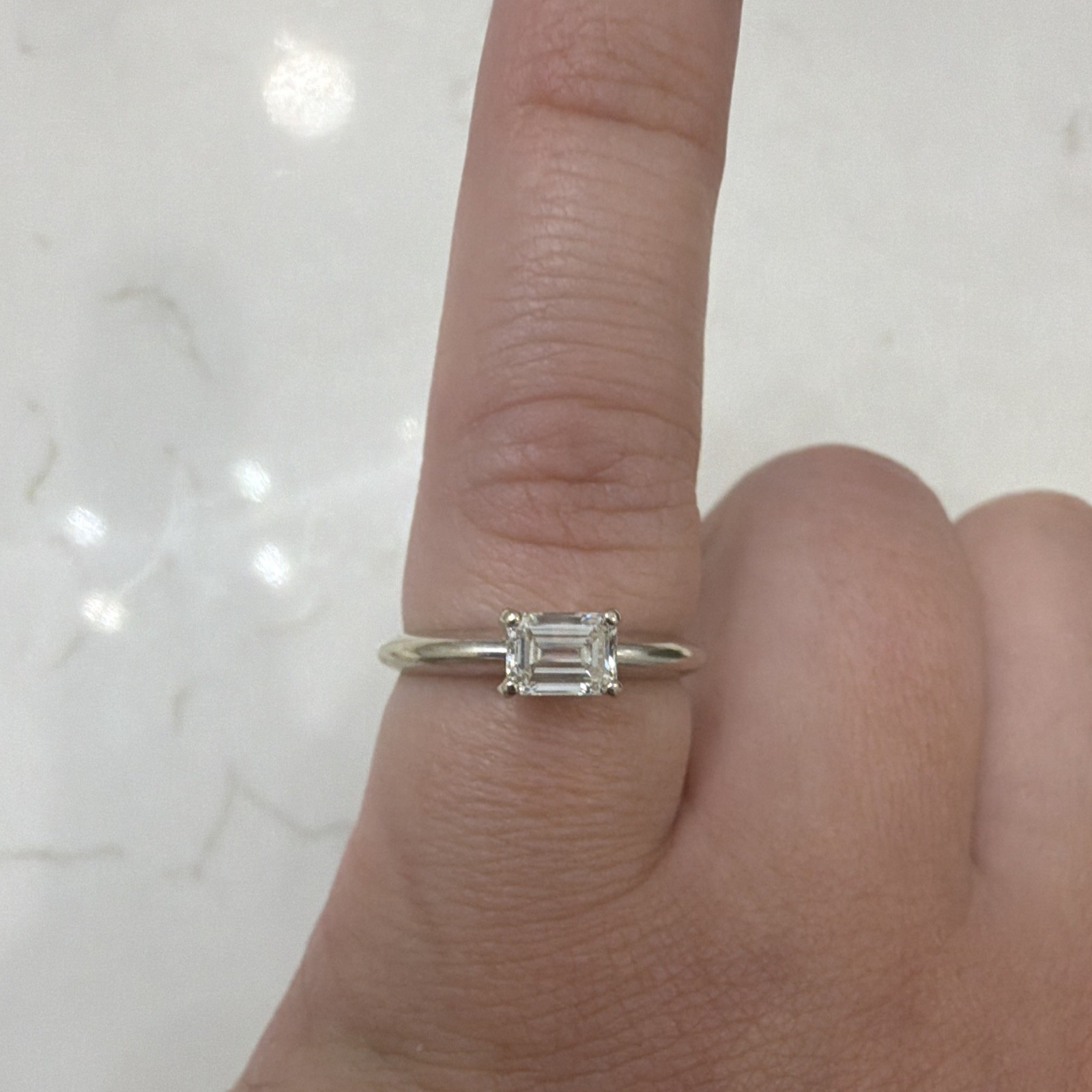 14K White Gold Emerald Cut White/Colorless Diamond Solitaire Ring Size 6, 1ct