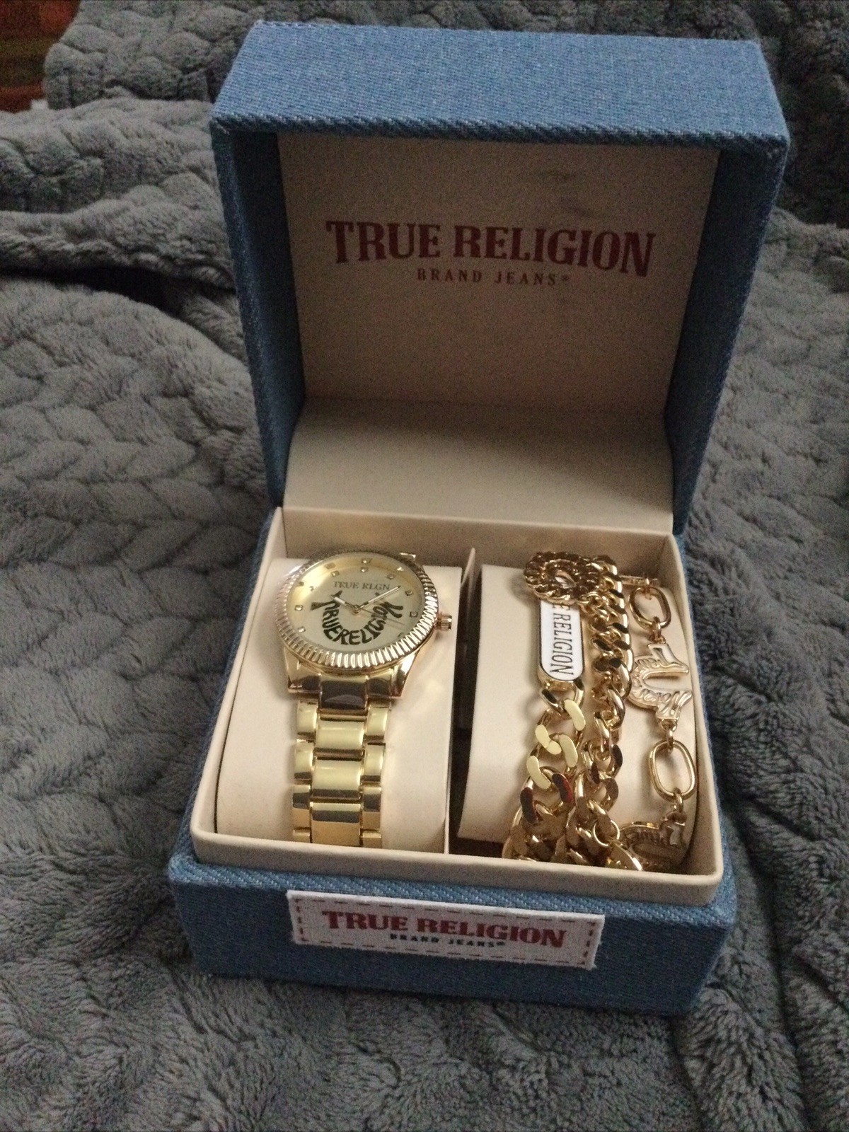 True Religion Women’s Gold Watch and Bracelet Gift Set NIB