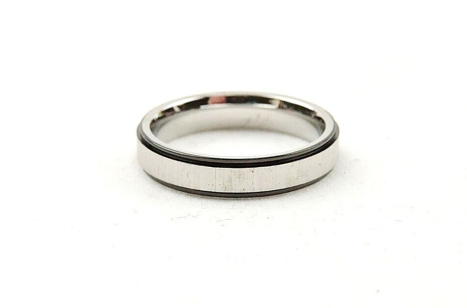 Stainless Steel Brushed 4 mm Wide Comfort Fit Band Ring With Black Accents