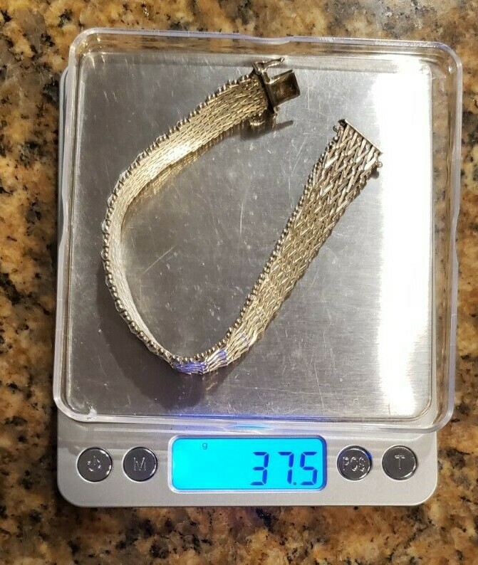 Vintage 1970s-80s Wide Woven Mesh Sterling Bracelet Signed Mexico TJ-19