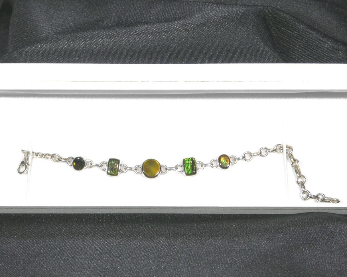 Natural Canadian Ammolite Solid 925 Sterling Silver Bracelet-20 cm