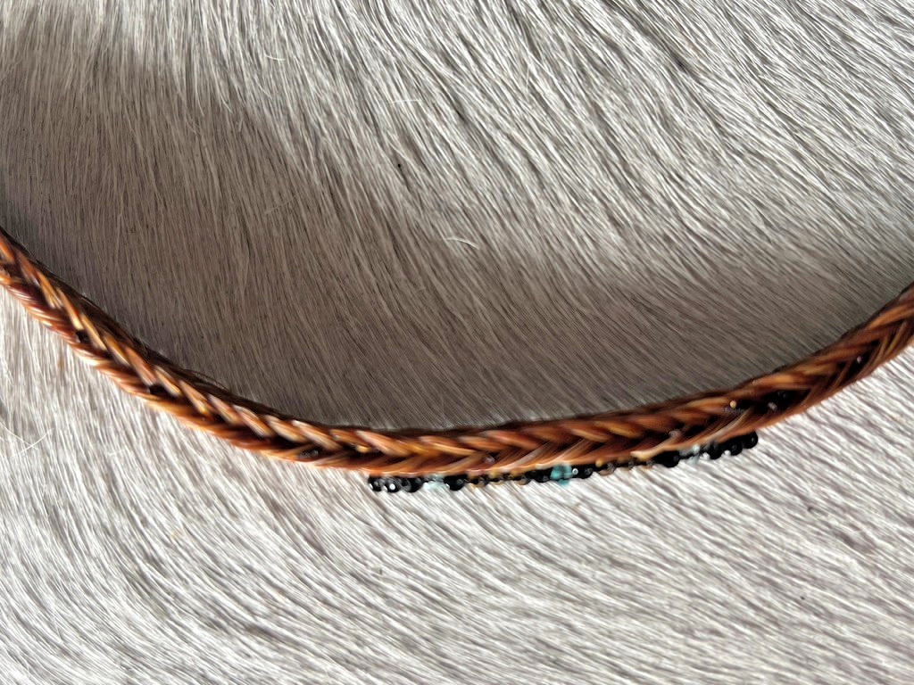 Western Womans Bracelet 8 x 3/8 in Cross Horsehair Bead Lobster Brown Multicolor