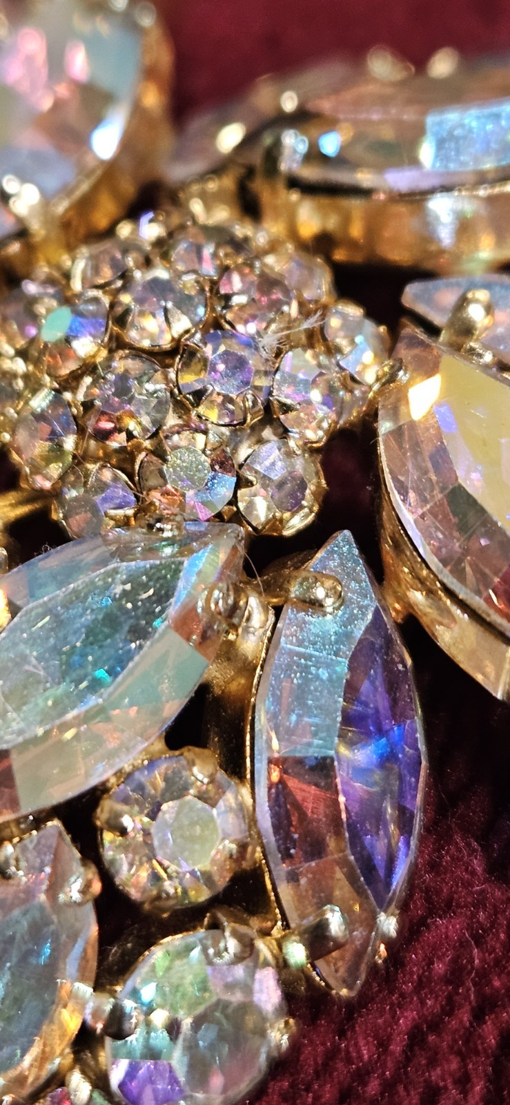 Sherman Aurora Borealis crystal 2″ Brooch signed vintage