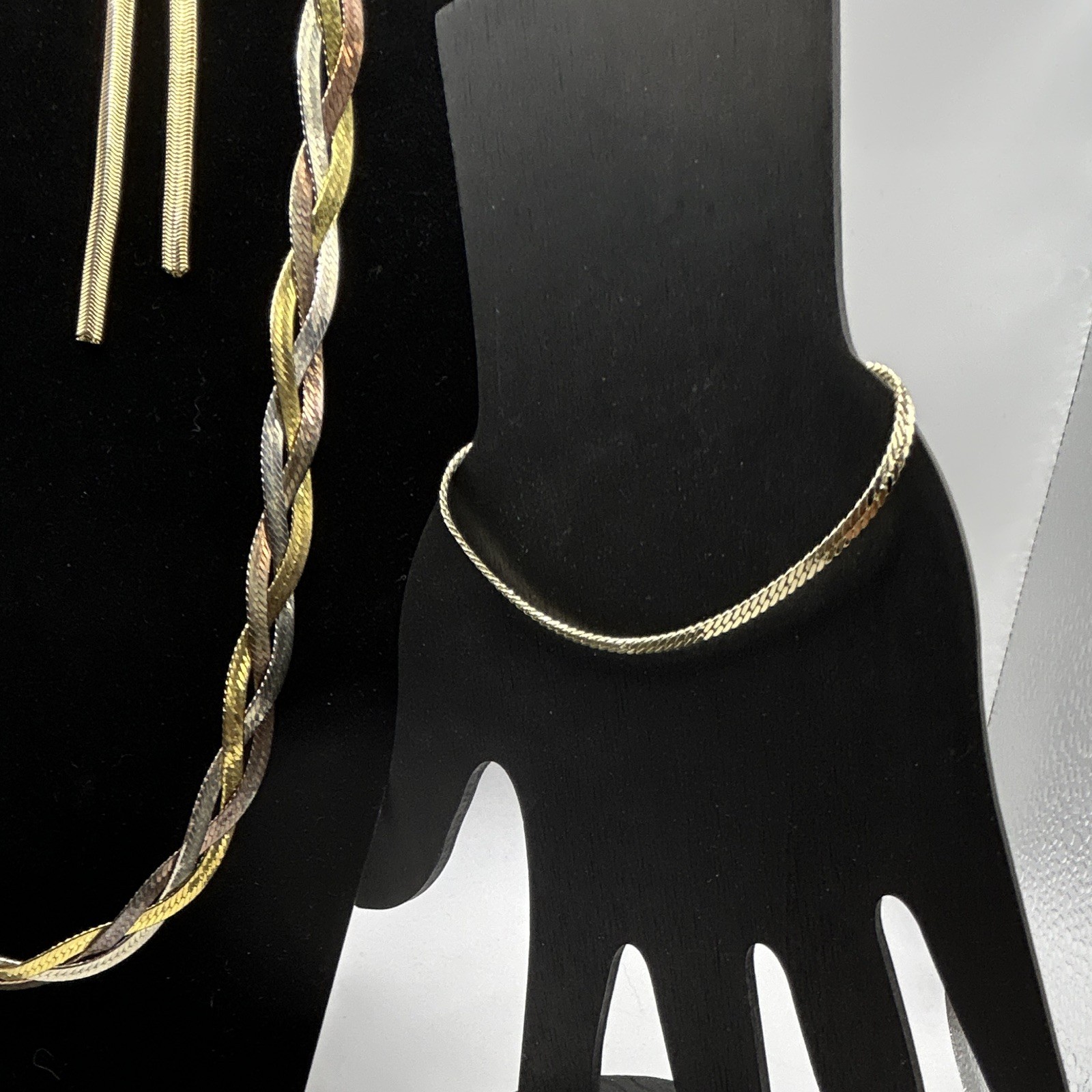 Vintage 3-Piece Jewelry Set 14K GP Tri Color Braided Herringbone Chain Lot