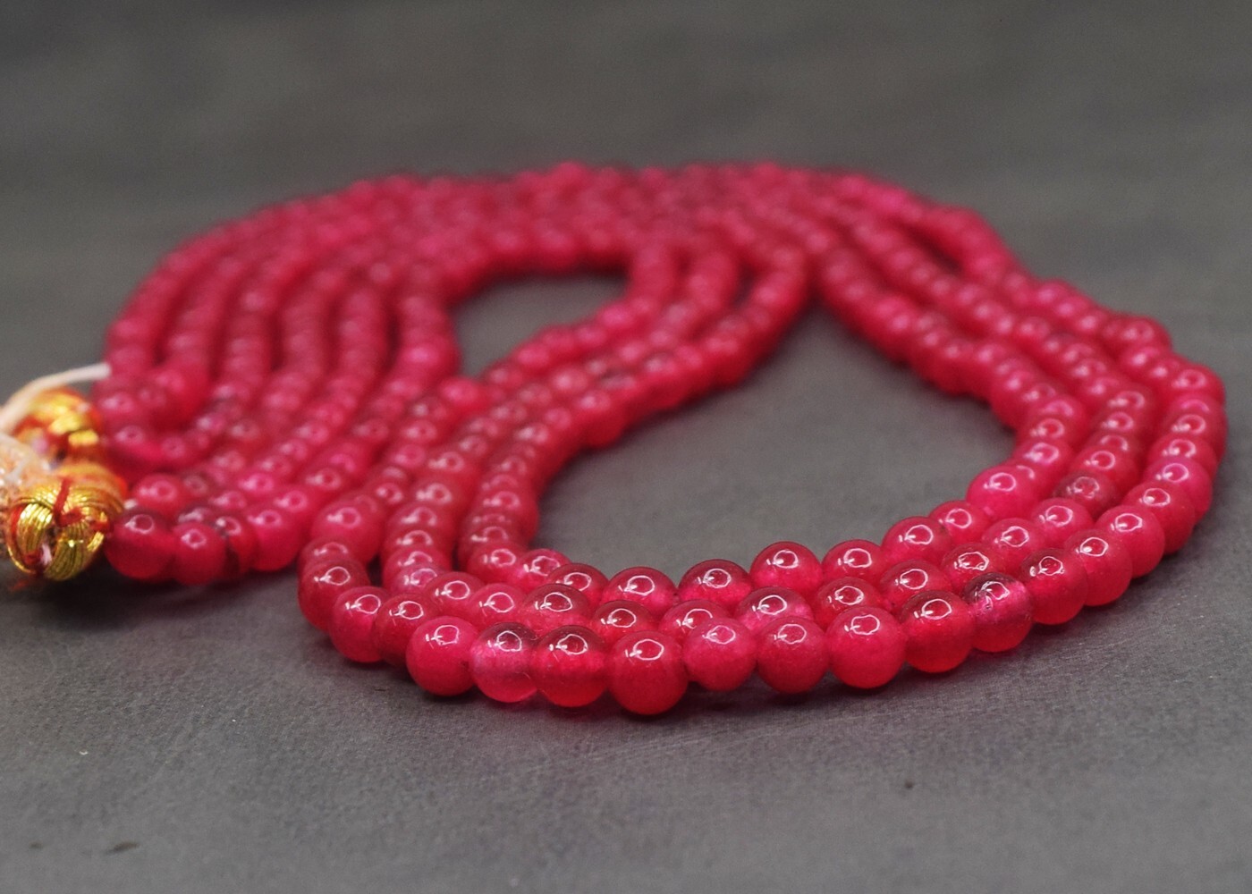 Enhanced 218.00 Cts 3 Strand Ruby Round Shape Beaded Gorgeous Necklace SK19E520