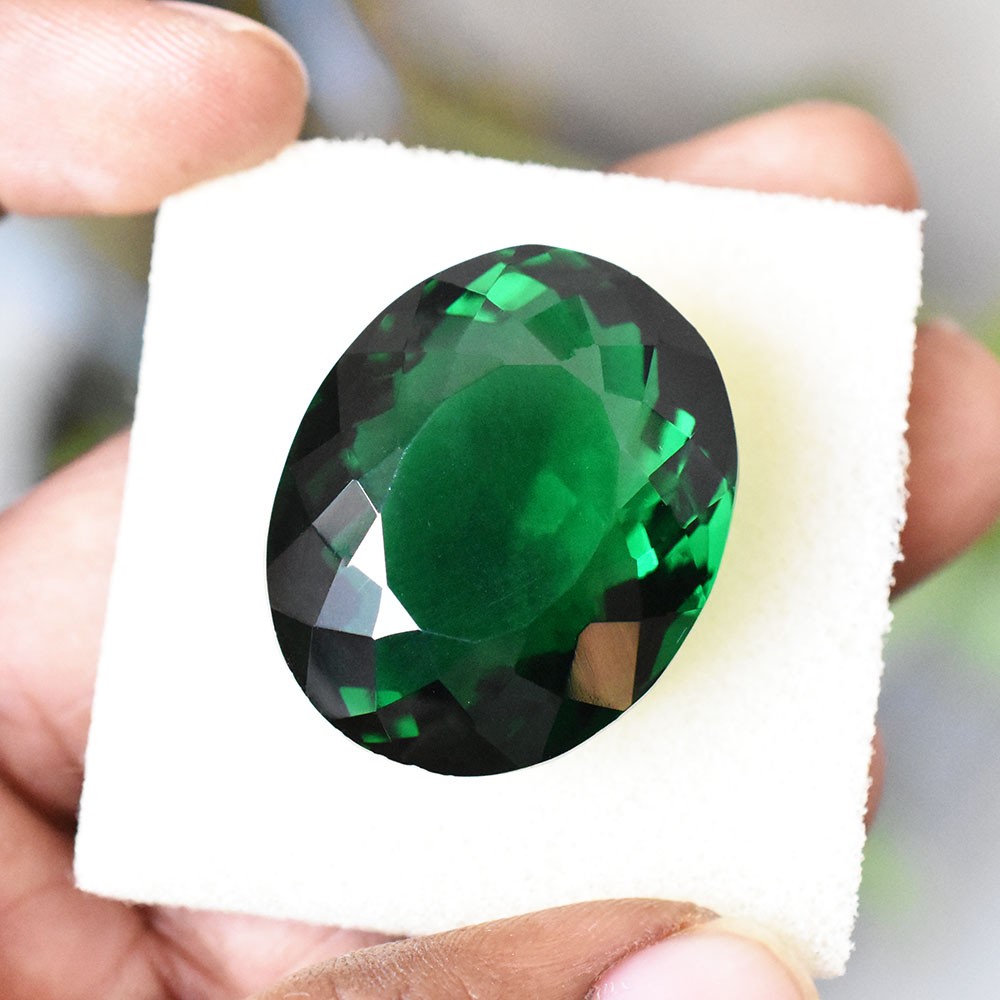 CERTIFIED 85Ct Oval Shape BRAZILIAN Green Garnet LAB-CREATED Loose Gemstone