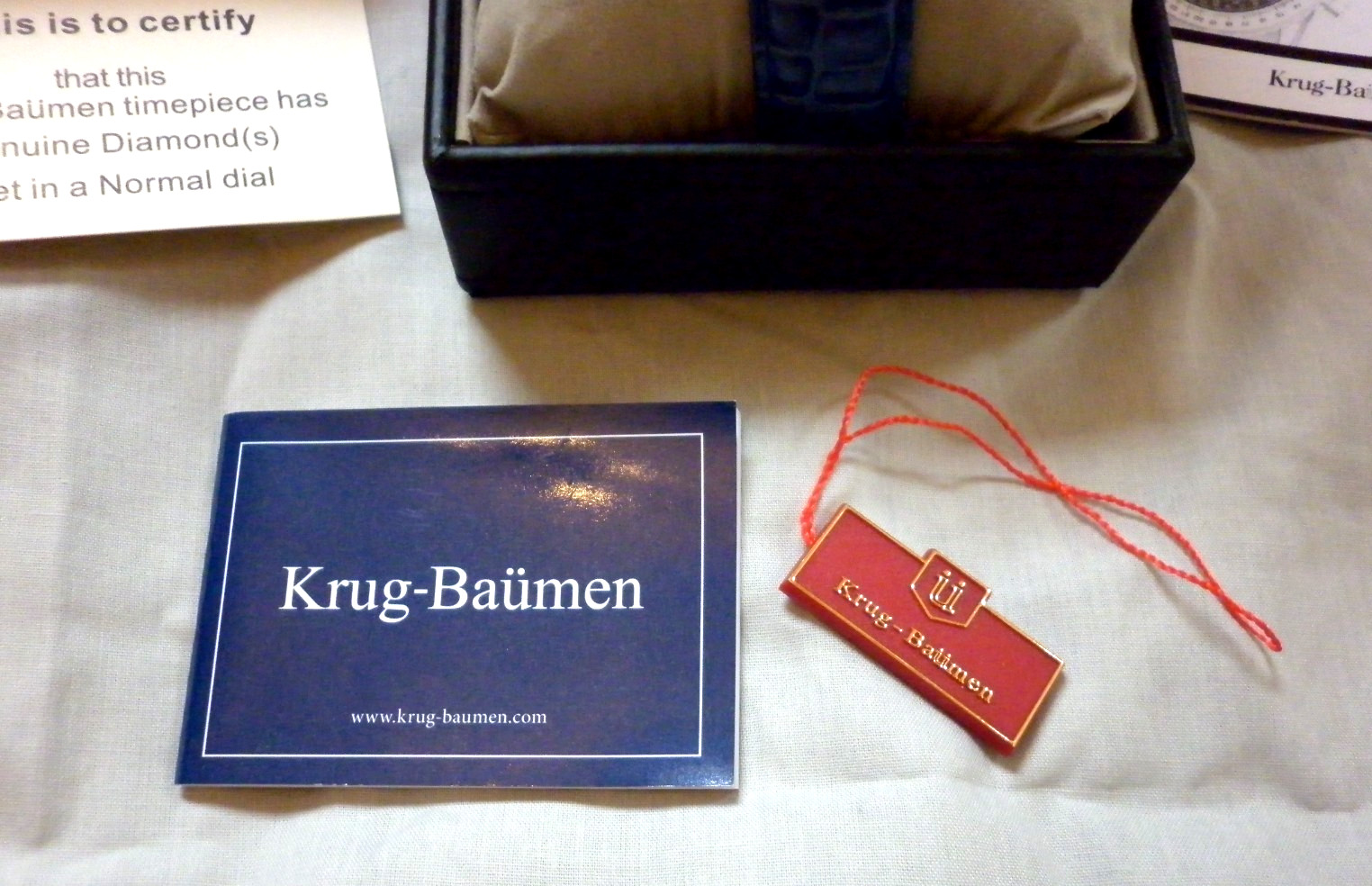 Krug Baumen Mens Air Traveller Diamond Silver – Blue Leather Watch with box
