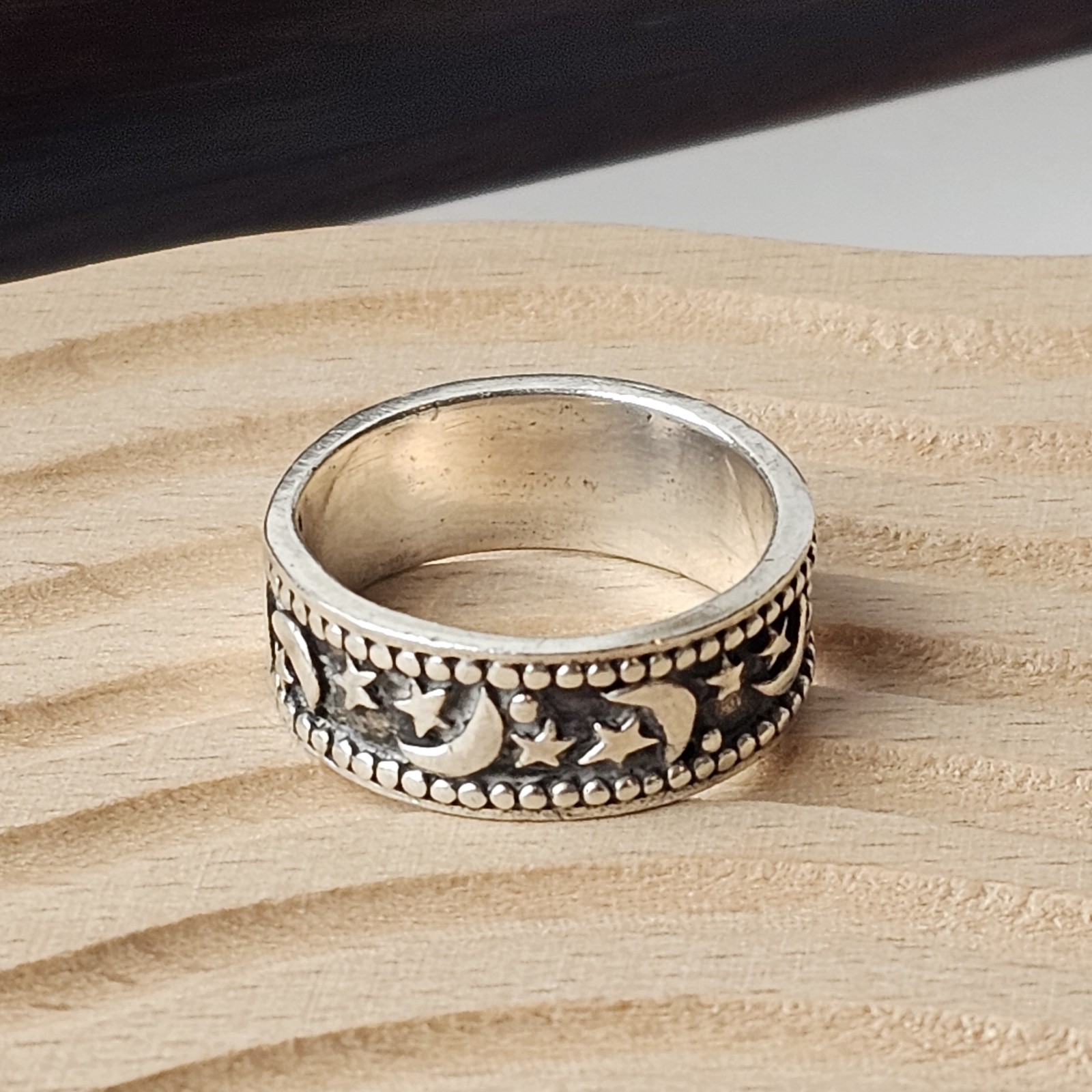 925 Sterling Silver Celestial Design Oxidized Finish Ring Size 4 & 8.25 – 9.6g