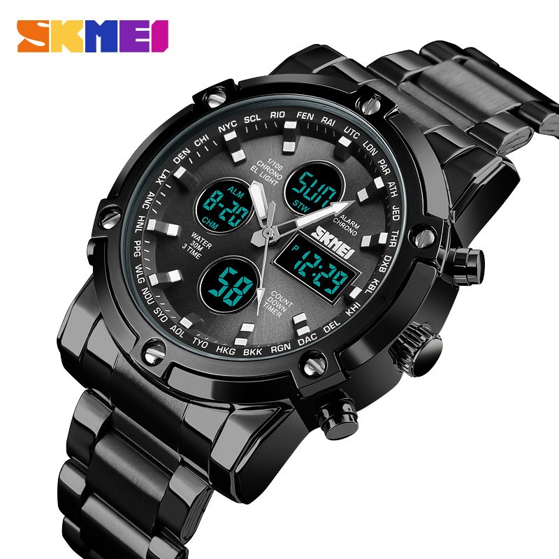 SKMEI Men Quartz Watch LED Digital Steel Wristwatch Casual Business Male Watches