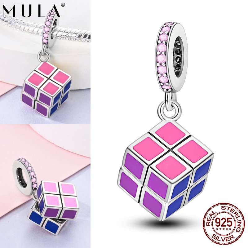 MULA 925 Sterling Silver Charm Colorful Rotating Magic Cube for Women Bracelet