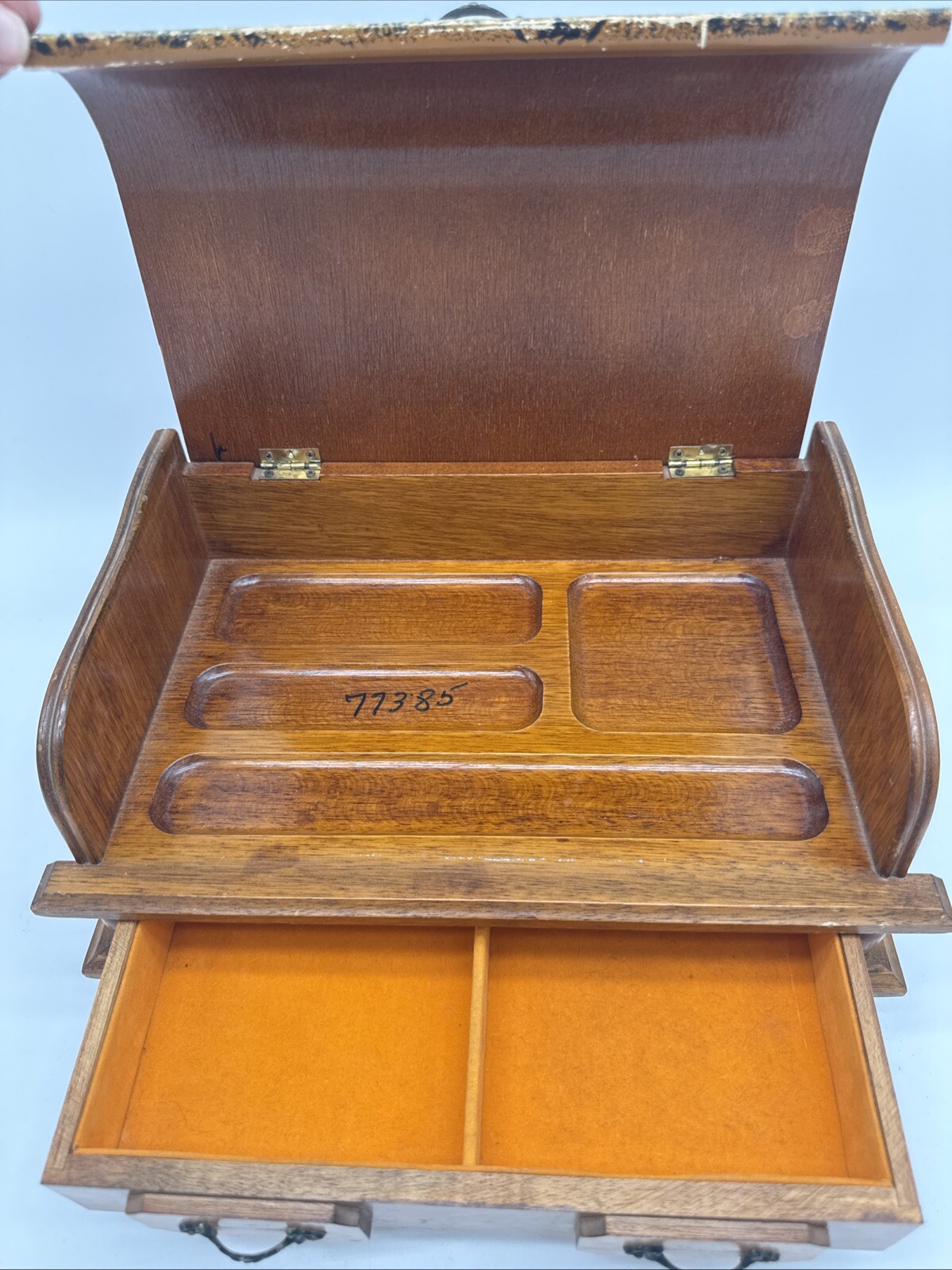 Wooden Old World Map Jewelry Box Approx 11’x8″ Hinged Top and 1 Drawer