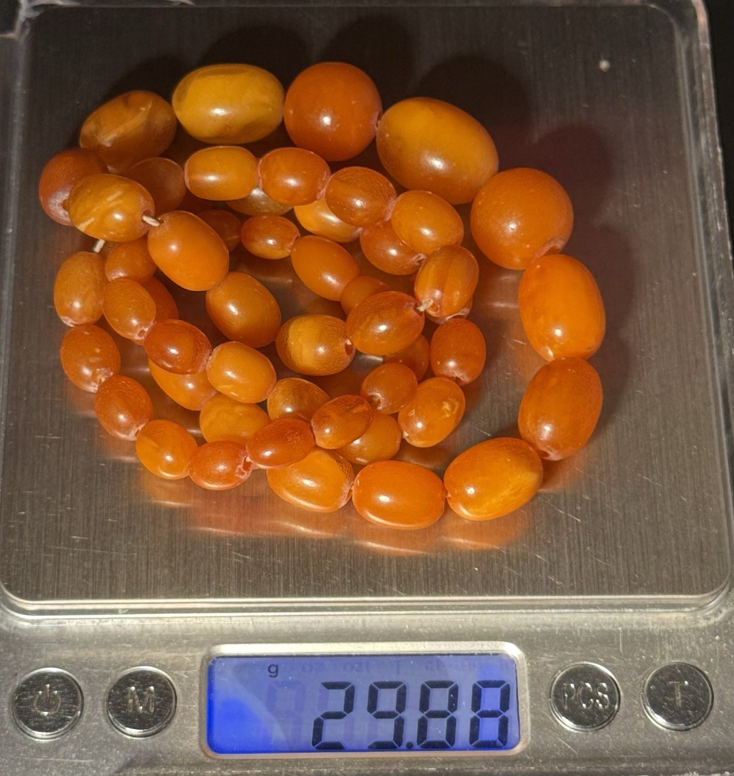 Natural Baltic Amber Necklace EggYolk RoundBeads 23” Ukrainian29.88g HighQuality