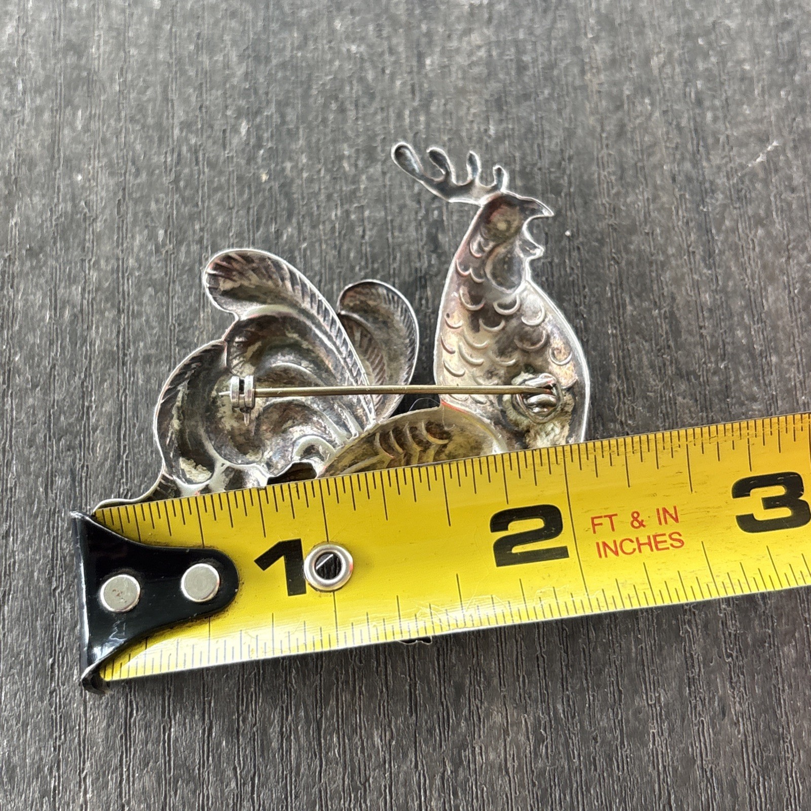 Sterling Silver Large Rooster Pin Brooch Marked Lang 10.6 Grams 2.25” x 2”