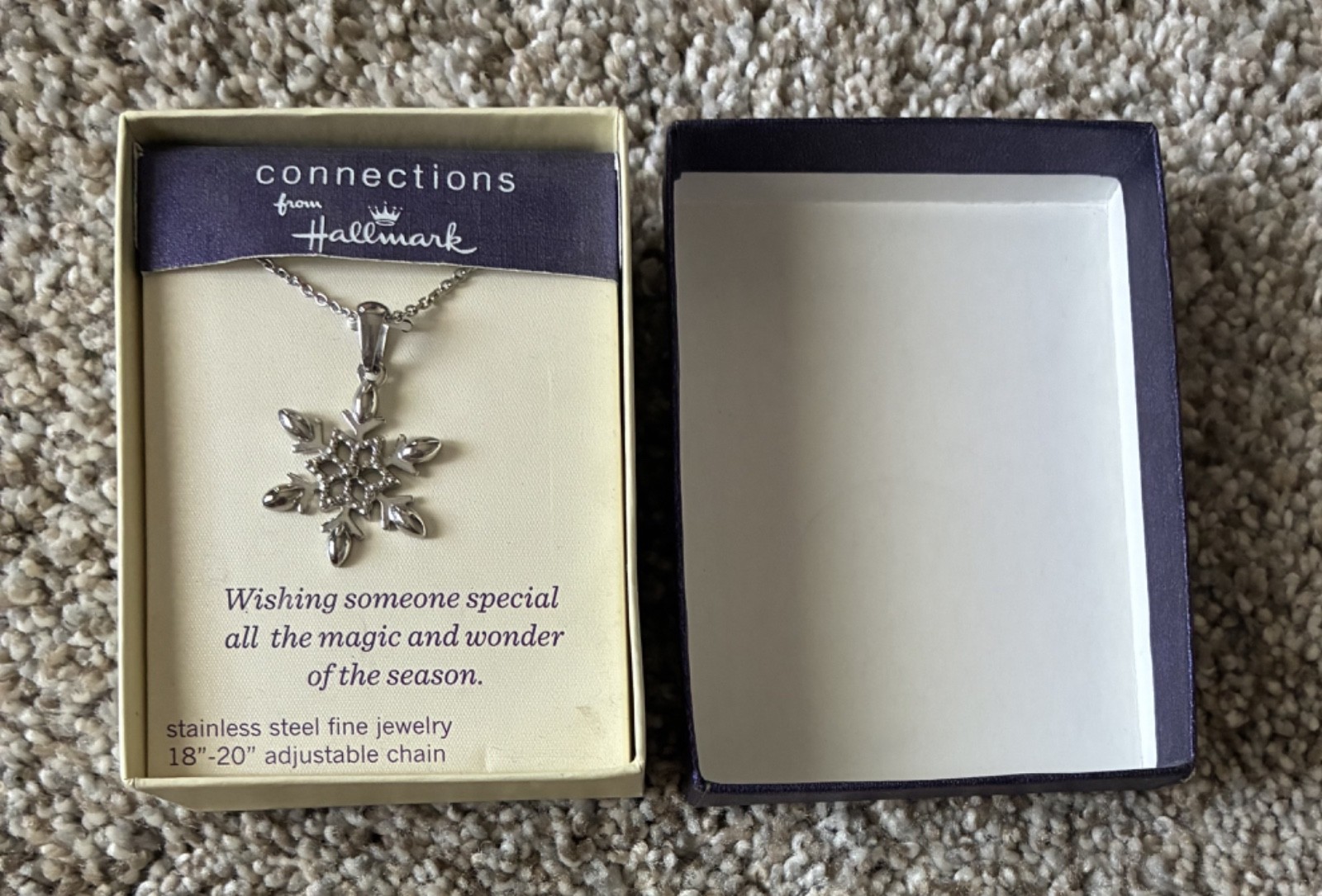 Connections From HALLMARK Stainless Steel Snowflake Necklace 18″ to 20″ in Box