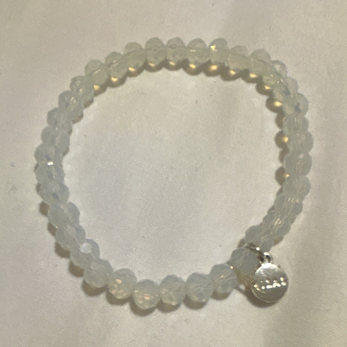 White Beaded Stretch Bracelet No Clasp Round Dangle Charm Stackable Sizable