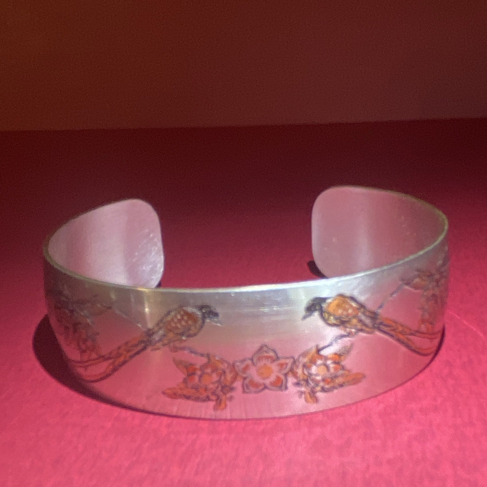 Vintage Reed & Barton Damascene Bird & Floral Cuff Bracelet & Pendant Necklace