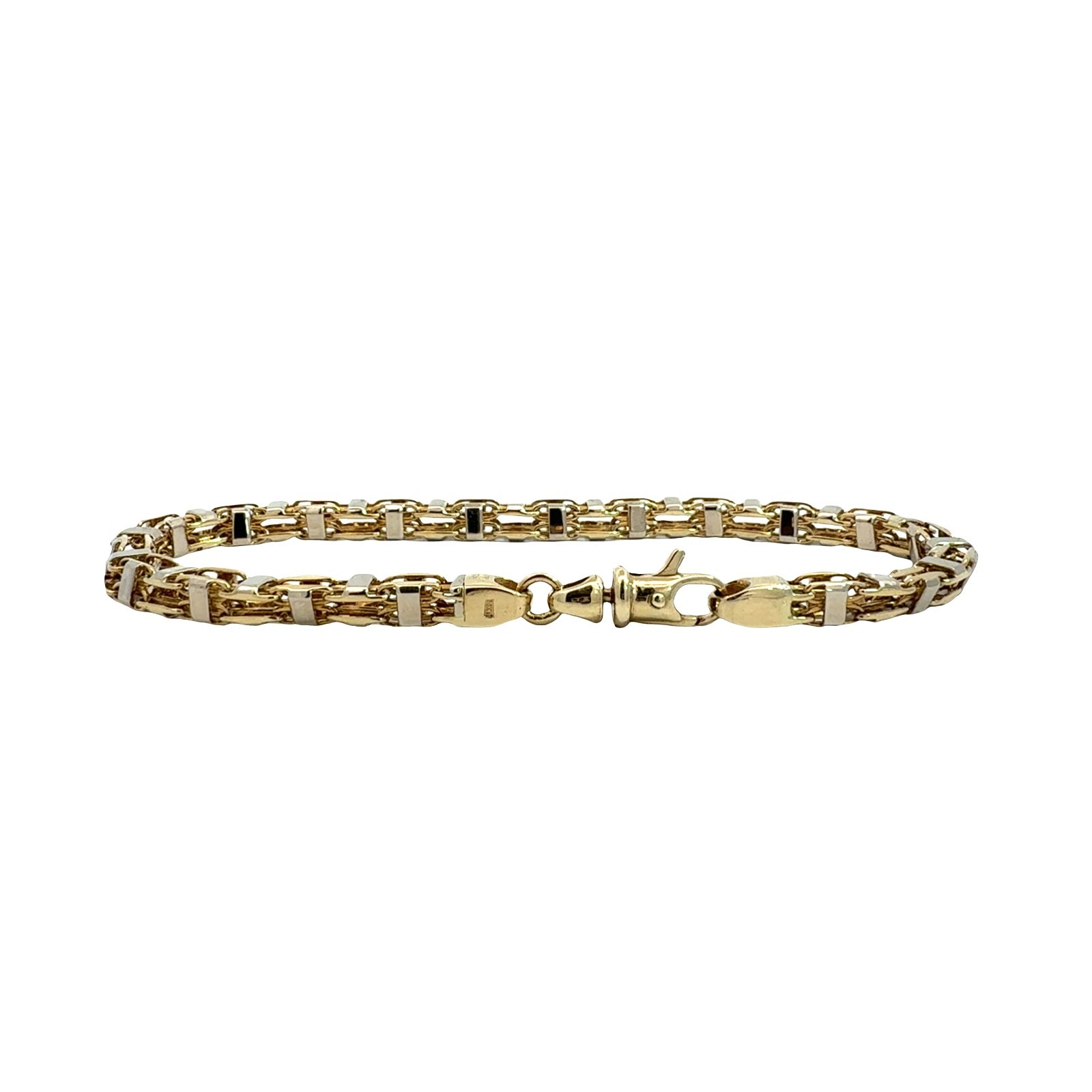 14k Two-Tone Yellow Gold Double Square Link Chain Bracelet 8.25″