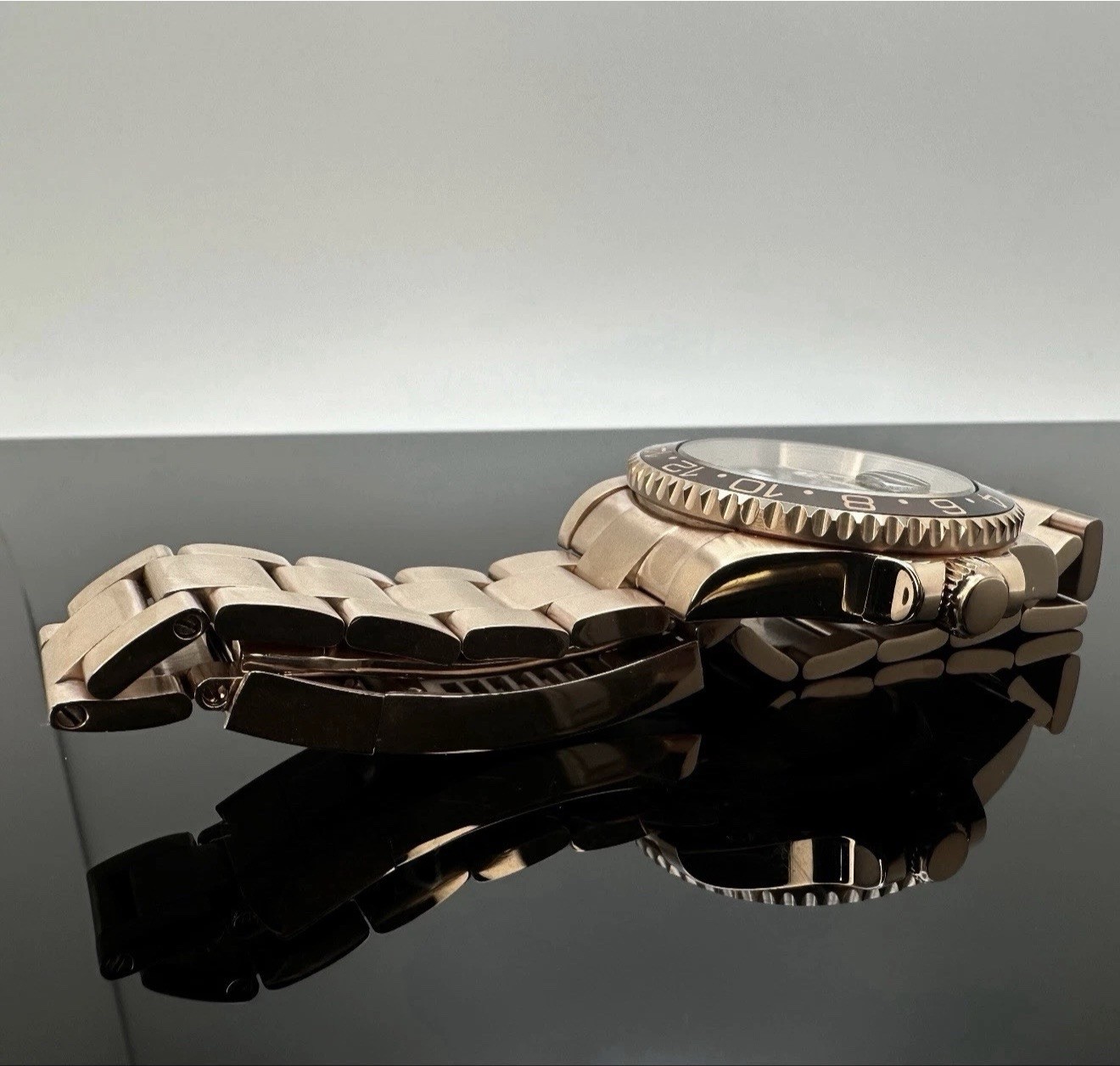 Custom 40mm “Root Beer” GMT Style Mod Watch Rose Gold Case & Band NH34 Automatic