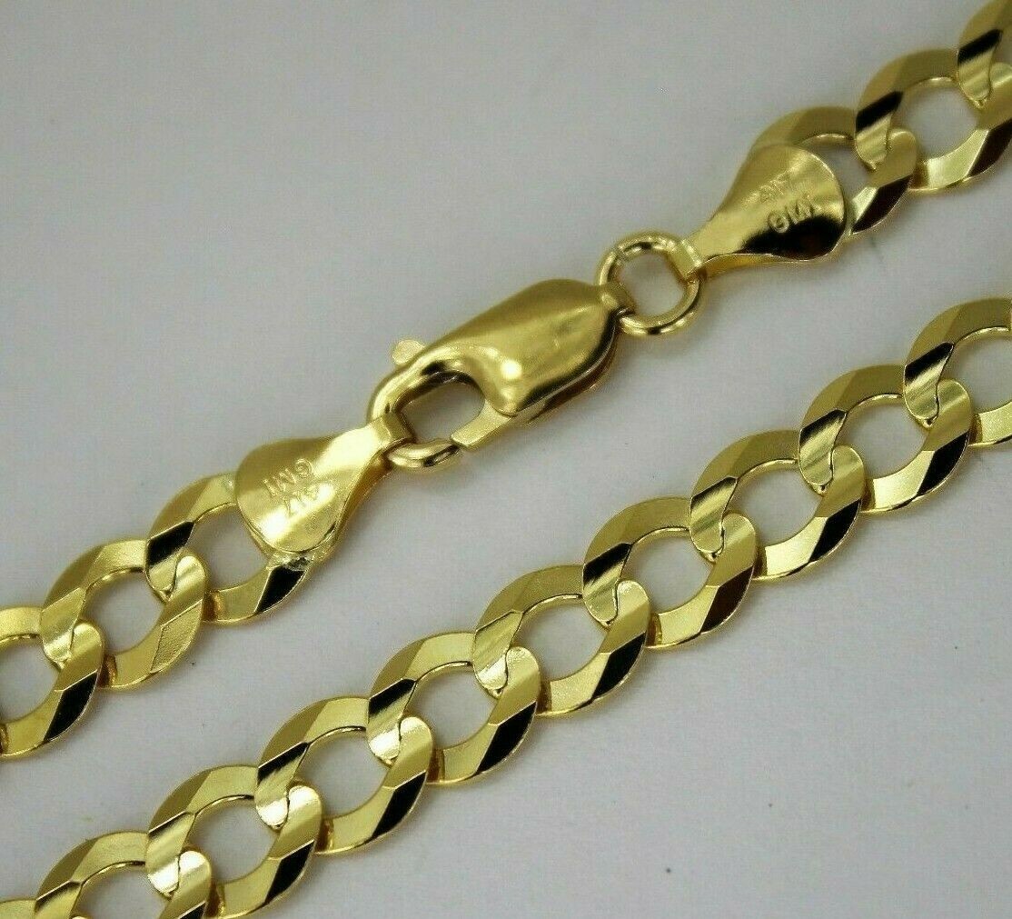 10K Solid Gold Cuban Curb Link Chain Necklace Bracelet Anklet 2mm~13mm 7″~36″