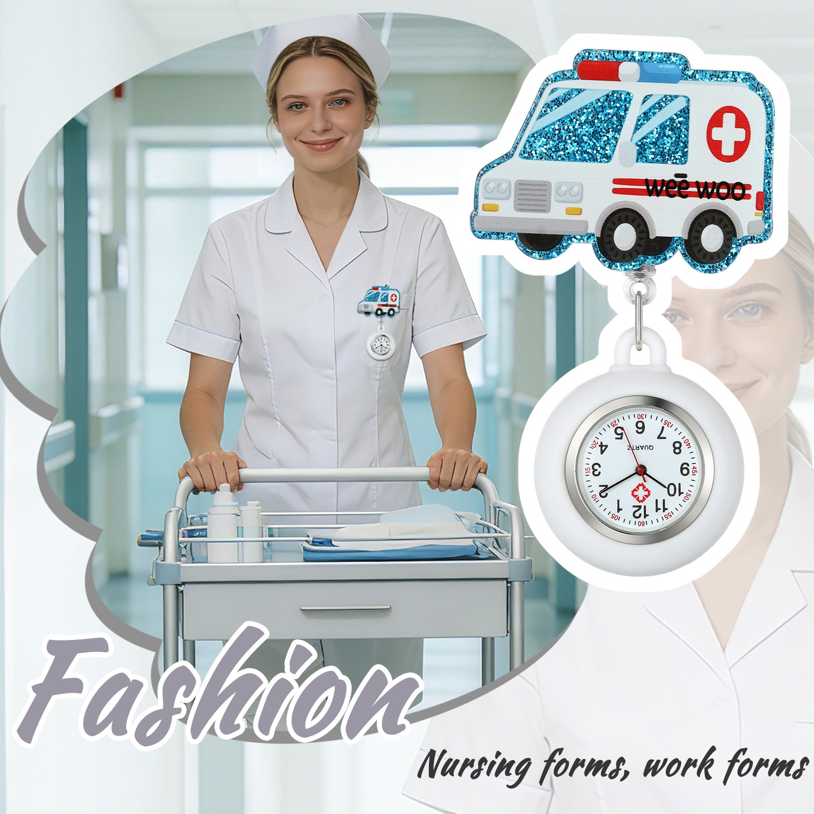 Funny Cartoon Medical Clip On Pocket Watch Silicone Stretchable Fob Nurse Watch