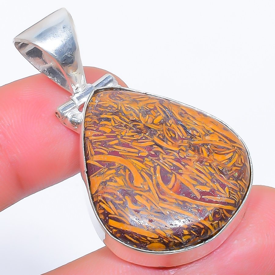 Natural Marium Jasper Gemstone 925 Silver Plated Jewelry Pendant 1.7″ M157