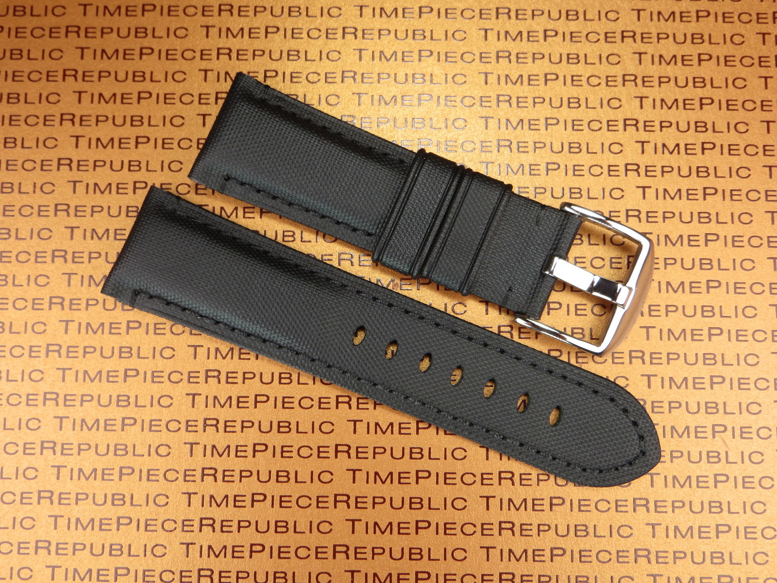 24mm Pam 1950 Black Leather Kevlar Strap TOILE Fabric Tang Tongue Watch Band