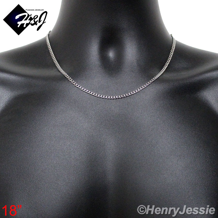 16-36″MEN WOMEN Stainless Steel 3mm Silver Miami Cuban Curb Link Chain Necklace