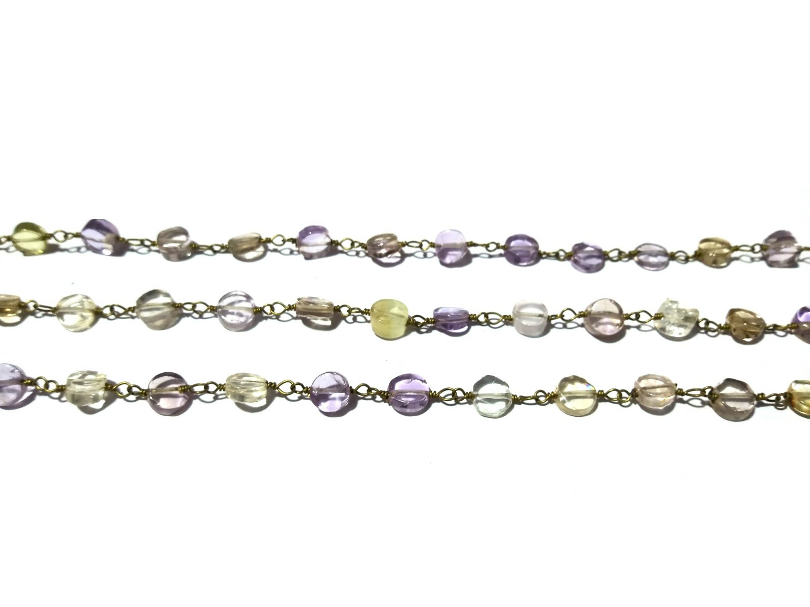 Ametrine Coin 5-7mm Rosary Beaded Chain 24k Gold Plated Wire 10 Feet Natural