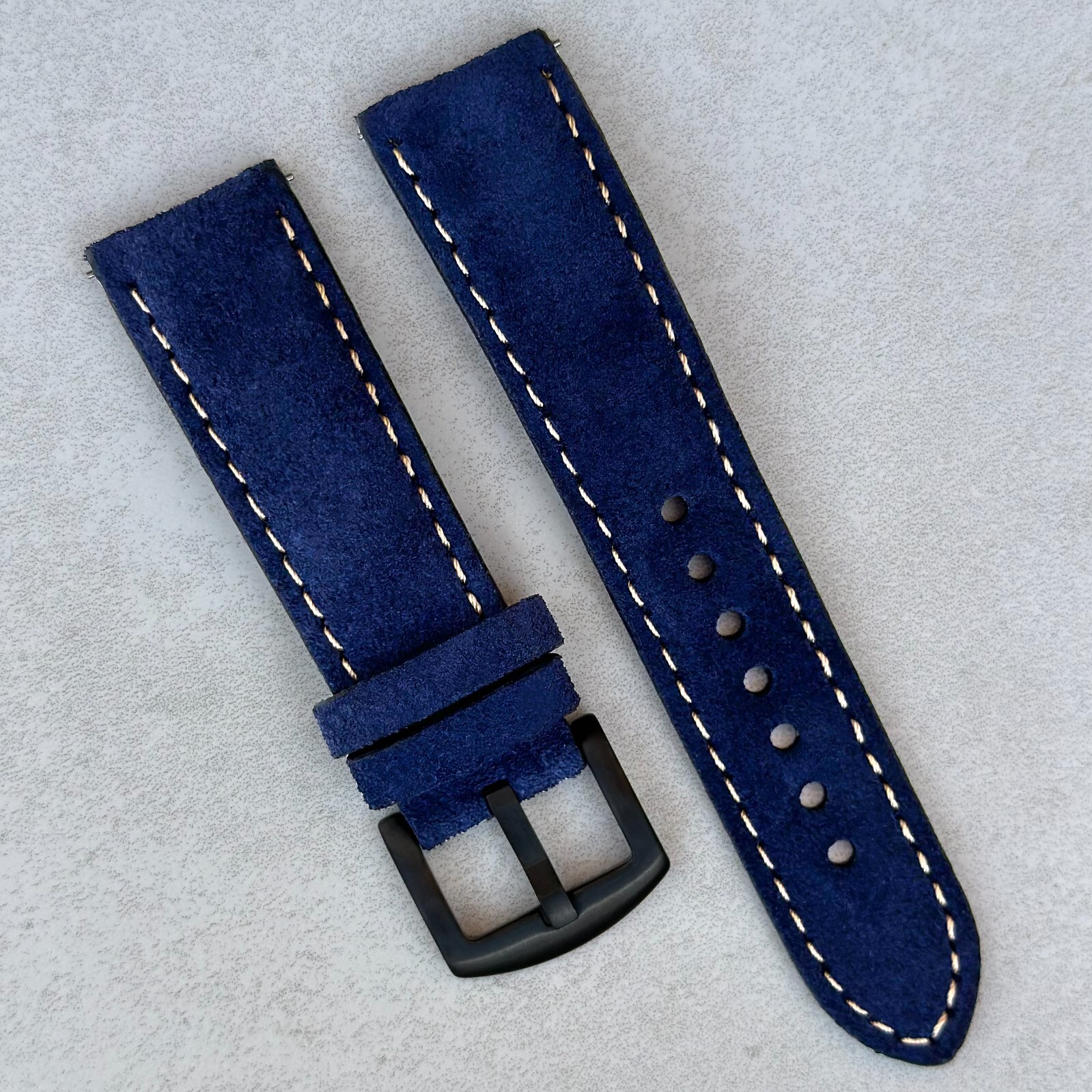 Navy Blue Handmade Padded Suede Watch Strap Black Buckle 18mm 20mm 22mm 24mm