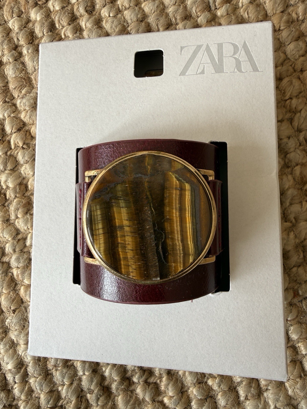 Zara Women Bangle Burgundy Gold Stone Detail NEW