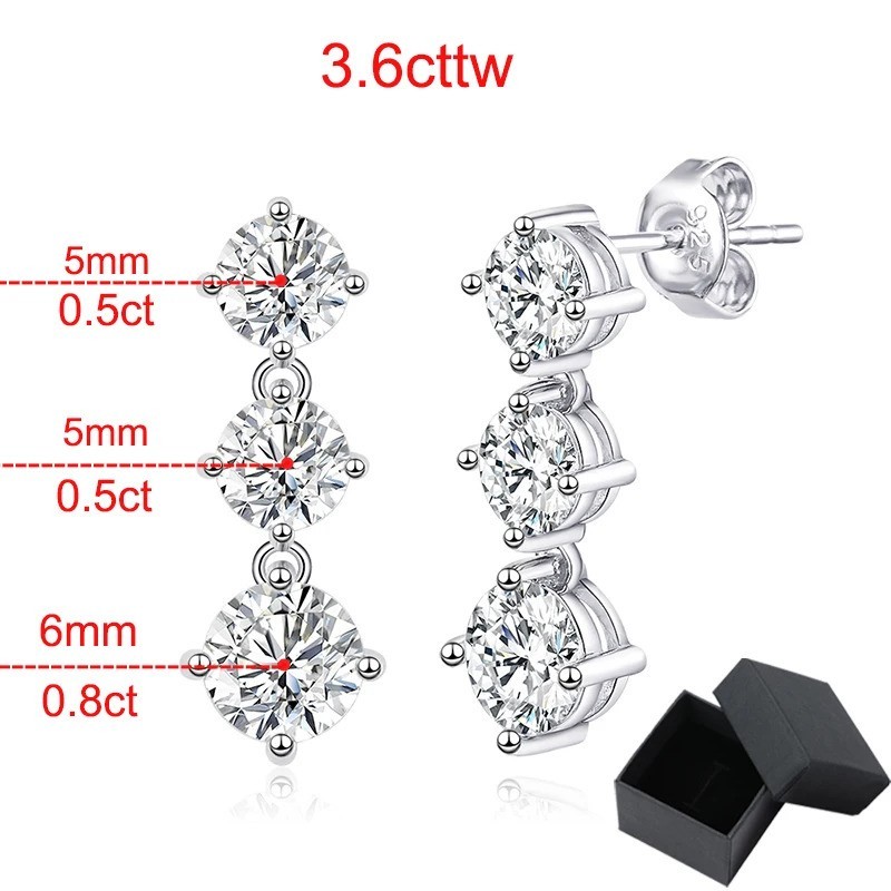 3.6CTTW Journey Dazzling Moissanite Dangle Drop Earrings 925 Silver WG